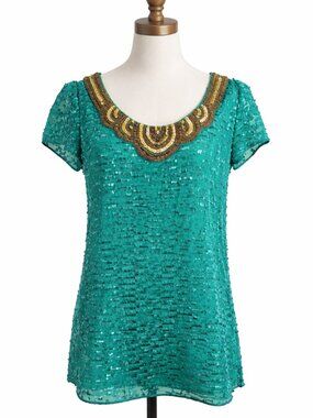 Sachin & Babi Luxury Blue Green Embellished Top Size 4 Dressy